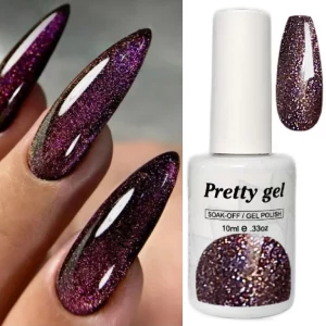 гел лак pretty 485 тъмно виолетов брокат многоцветен блясък