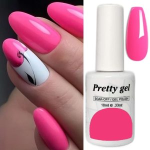 гел лак pretty 496 розова целувка ярък розов цвят гланцов блясък