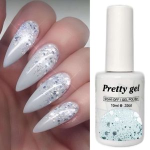 Гел лак Pretty 699 сребърен блестящ брокат 15 мл едър глитер маникюр