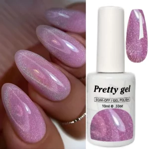 Гел лак Pretty 747 холограмна роза 15 мл нежен розов цвят с фин блясък