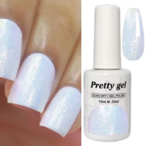 гел лак pretty 373 прозрачен бял с фин холограмен брокат