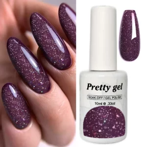 Гел лак Pretty 612 582 тъмен брокатен люляк 15 мл лилав брокатен маникюр