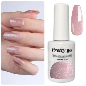 Гел лак Pretty 617 нежно розов брокат 15 мл светъл розов блестящ маникюр