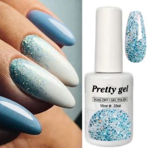 гел лак Pretty 222 светло син брокат с частици блестящ гел лак 15 мл