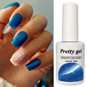 гел лак pretty наситено син цвят със ситен брокат и дълбок блясък