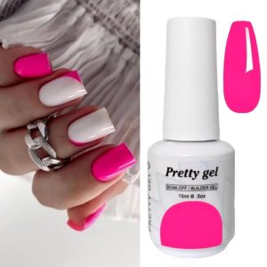 гел лак Pretty 34 неонова циклама ярък неонов розов цвят за маникюр