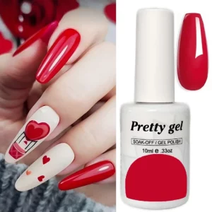 гел лак pretty 493 бонбонено червен наситен цвят гланцов блясък
