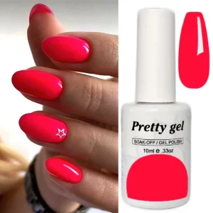 гел лак pretty 495 диня неонов червен ярък цвят гланцов блясък