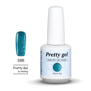 gel-lak-pretty-gel-586-green-glitter-nail