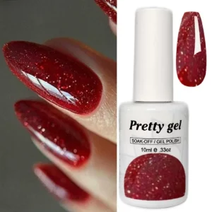 гел лак малиново червен с брокат рубинен блестящ нюанс