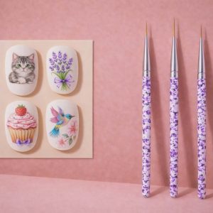 Комплект 3 четки за рисуване върху нокти и nail art декорации
