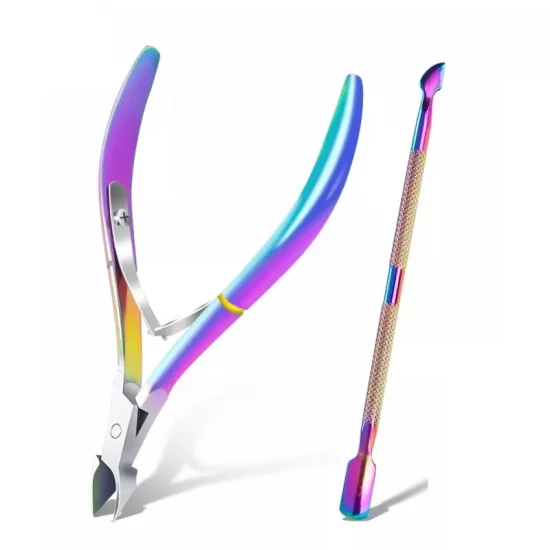 Професионален комплект за маникюр хамелеон – клещи за кожички и метален избутвач