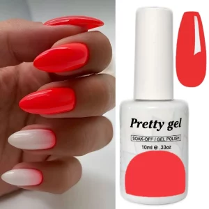 Гел Лак Pretty 812/024 „Огнен корал“, 15 мл – ярък неонов розово-коралов гел лак