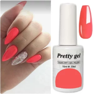 Гел Лак Pretty 813 „Коралов неон“, 15 мл – ярък неонов коралов гел лак с розов подтон