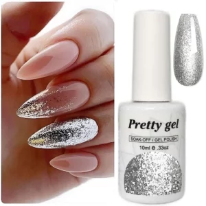 Гел лак Pretty A980–A9 Сребърно сияние – сребрист брокатен гел лак 10мл / 15мл