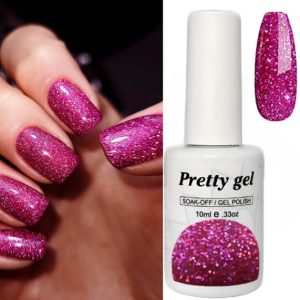 Гел Лак Pretty 504 „Бляскава циклама“, 15 мл – тъмна циклама с плътен брокат