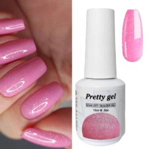 Гел Лак Pretty 252 „Захарно розово“, 15 мл – розов гел лак с фини блестящи частици