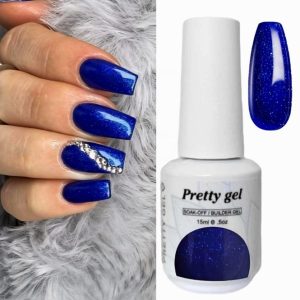 Гел Лак Pretty 331/271 „Кралско синьо с частици“, 15 мл – син гел лак с фини блестящи частици