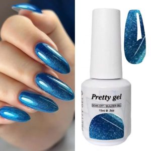 Гел Лак Pretty 1365 „Блестящо светло синьо“, 15 мл – светло син гел лак с брокат