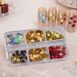 Конфети за нокти кленови листа-6 цвята в кутийка