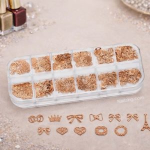 Контейнер с метални фигурки за декорация на маникюр-12 вида