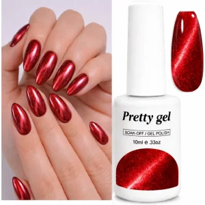 Гел лак Pretty червено котешко око R10 магнитен 9D ефект върху нокти