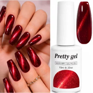 червен магнитен гел лак Pretty R37 котешко око 10 мл