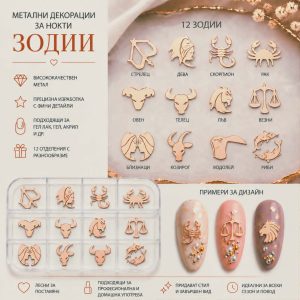 Метални декорации за нокти Зодии – 12 зодиакални символа